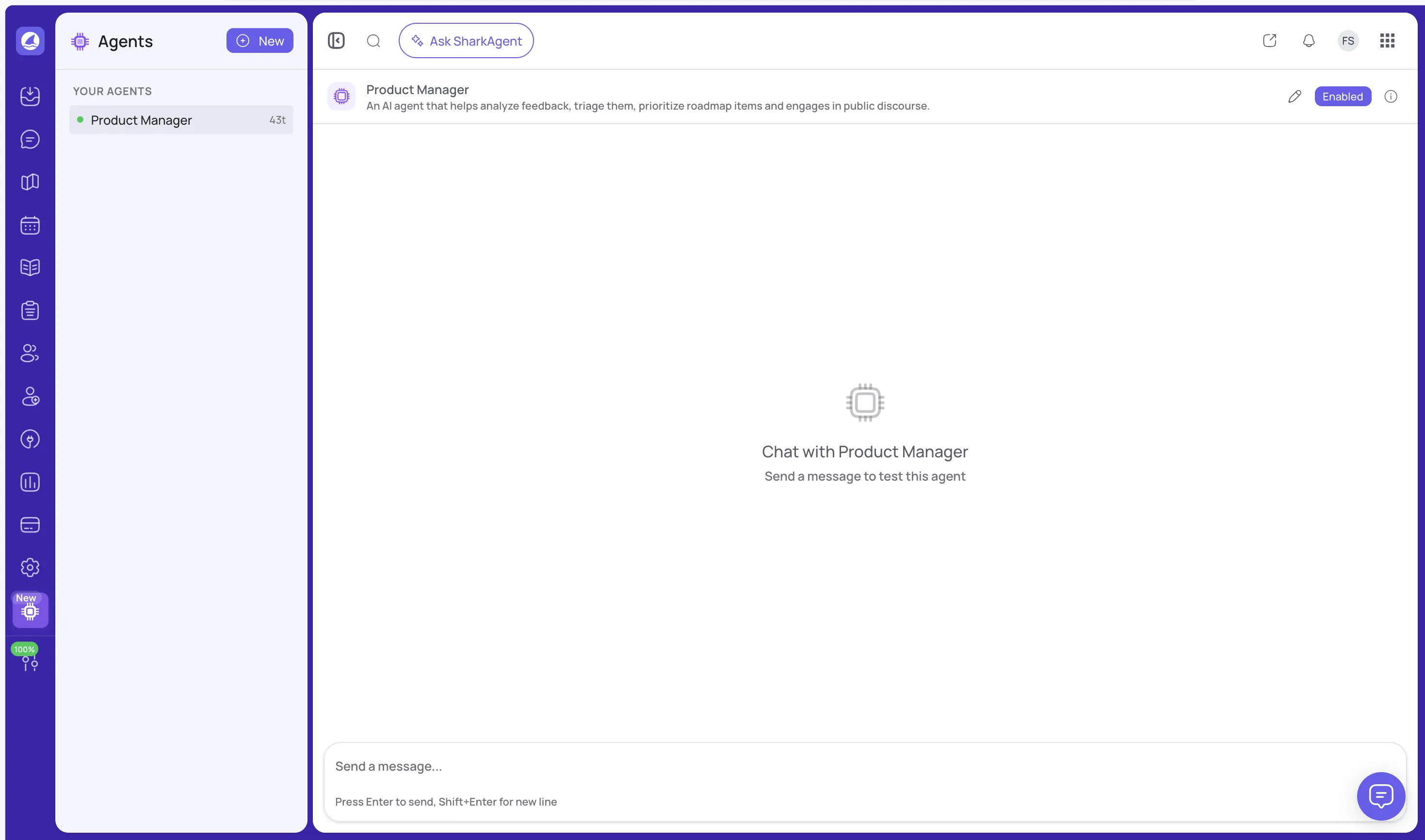 FeatureShark custom AI agent configuration in the admin panel