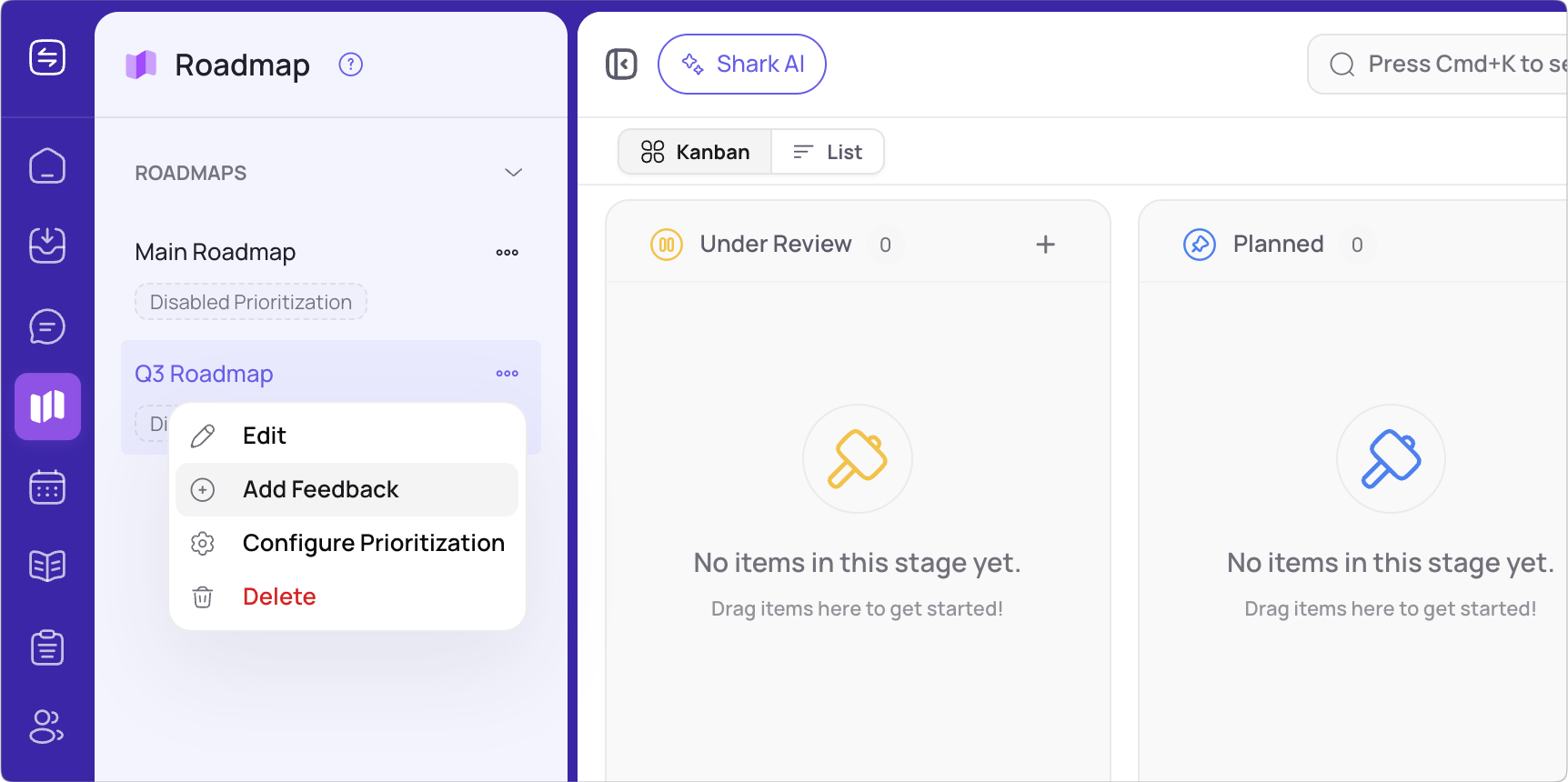 FeatureShark linking customer feedback into a roadmap item