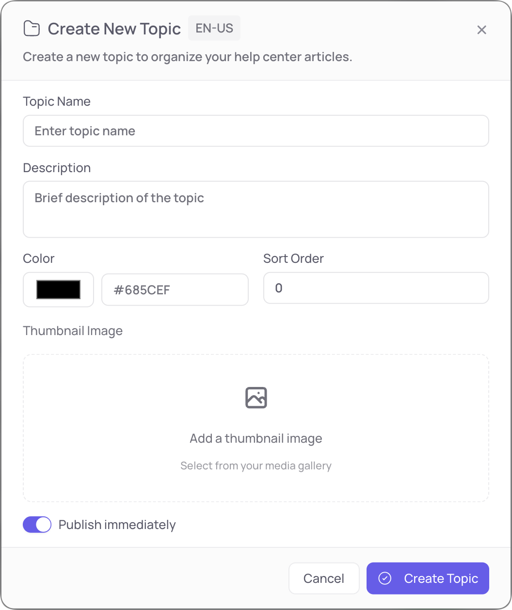 FeatureShark new help center topic form
