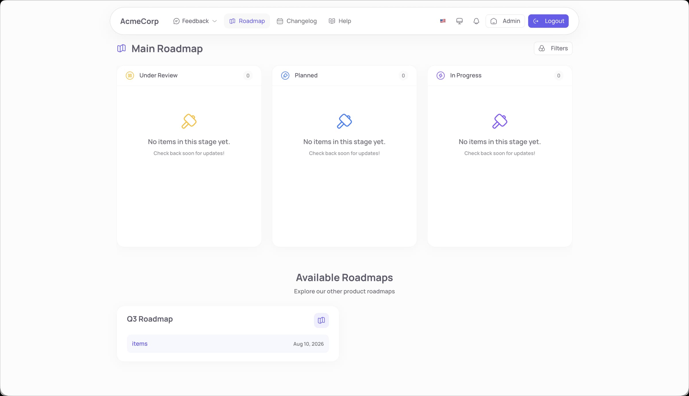 FeatureShark public roadmap page for customers