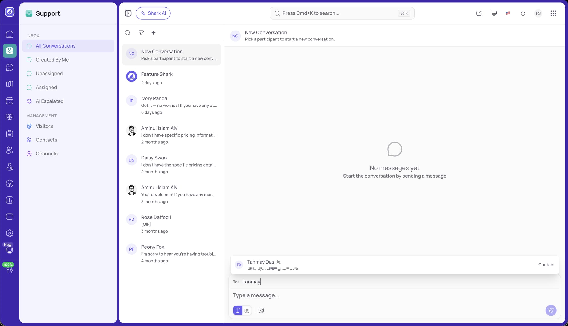 FeatureShark open support conversation