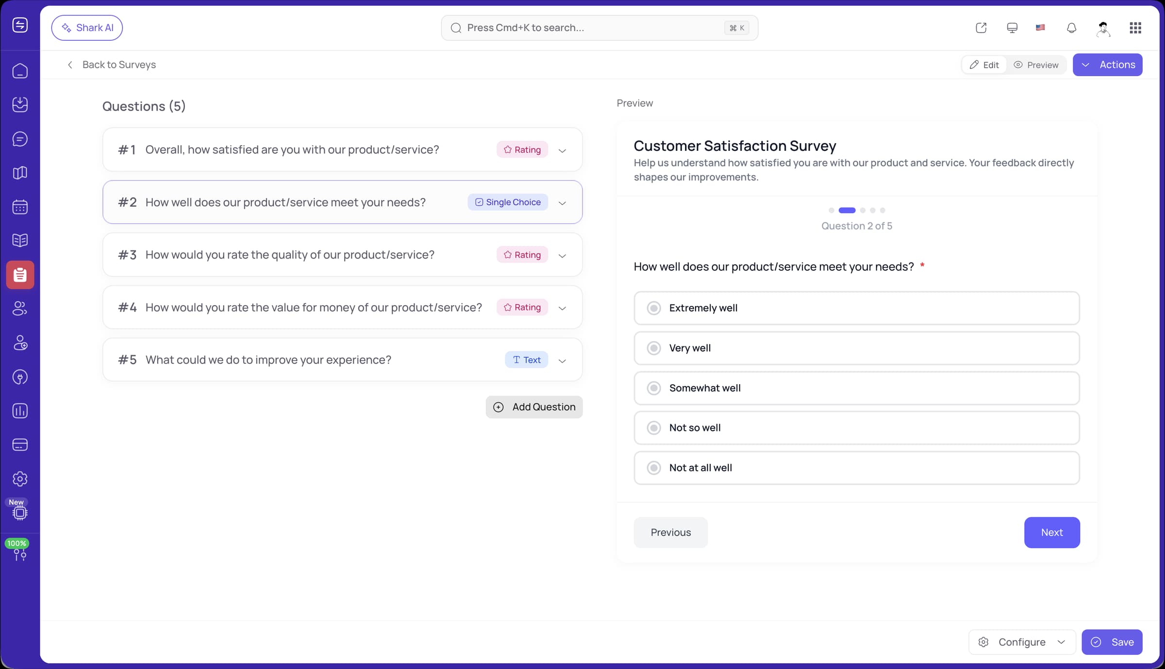 FeatureShark in-app survey builder